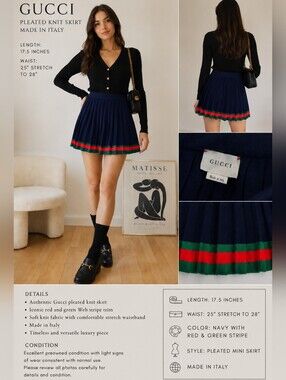 Gucci Web Stripe Pleated Knit Skirt Black Red Green Made in Italy